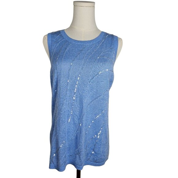 Tommy Bahama Blue Tidal Pool Knit Tank Top Sequin Small Linen - Picture 3 of 9